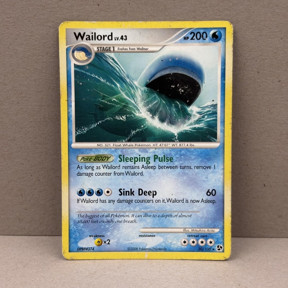Pokemon Wailord LV.43 30/106 Great Encounters 2008 Rare Water TCG Card